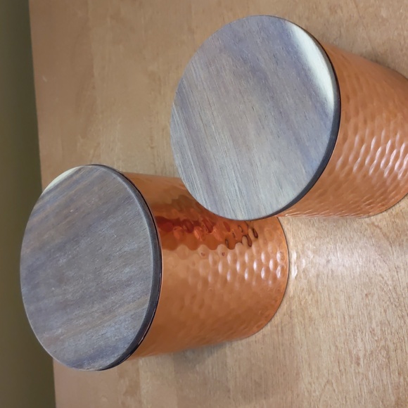 Hammered Metal canisters with wood top - Picture 2 of 5